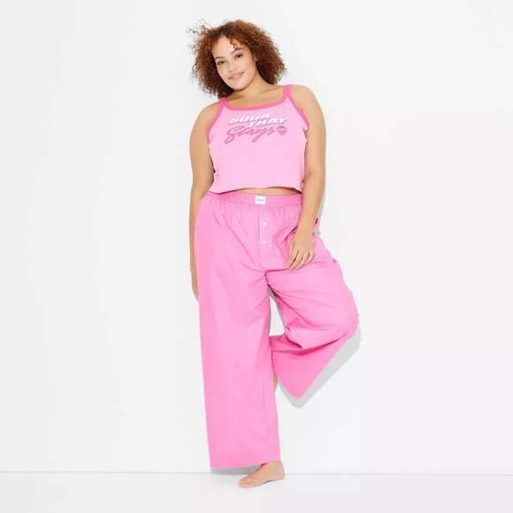 Poppi Sleep Slay Pink poplin pyjama pants and sleep cami tank - Picture 1 of 6